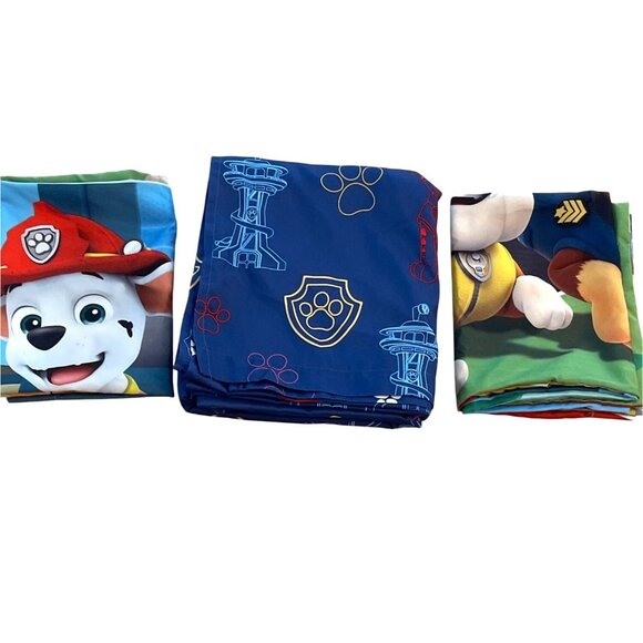 Kid 3 Piece Set Paw Patrol Nickelodeon Blue Twin Flat Sheet Pillowcases Bedding - Picture 5 of 12
